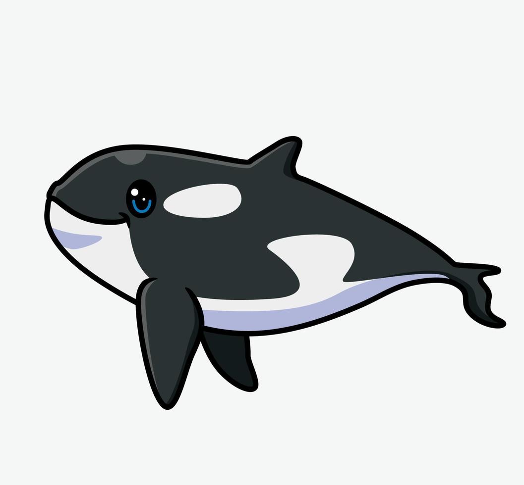 carino uccisore balena cartone animato. isolato cartone animato animale illustrazione. piatto stile etichetta icona design premio logo vettore. portafortuna personaggio vettore