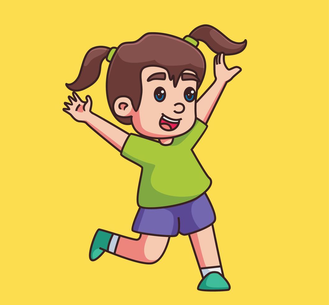 salto ragazza bambini. isolato cartone animato persona illustrazione. piatto stile etichetta elemento vettore