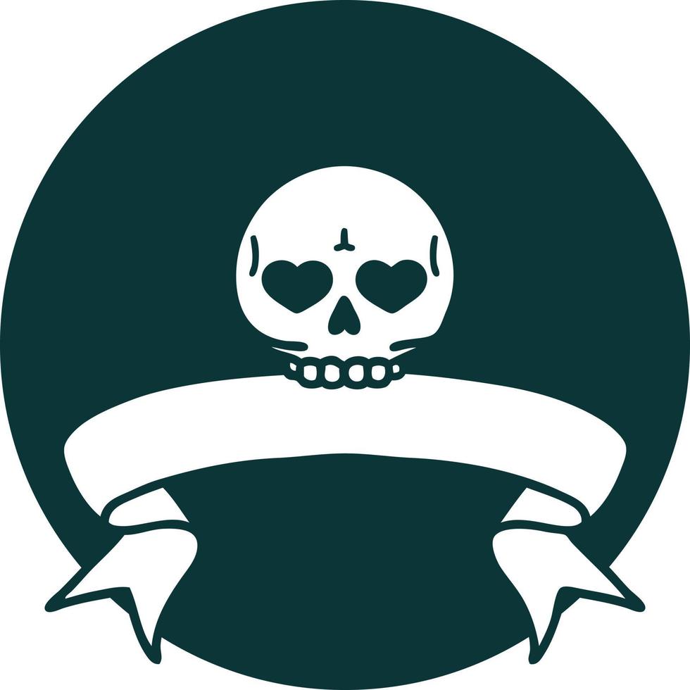 tatuaggio stile icona con bandiera di un' cranio vettore