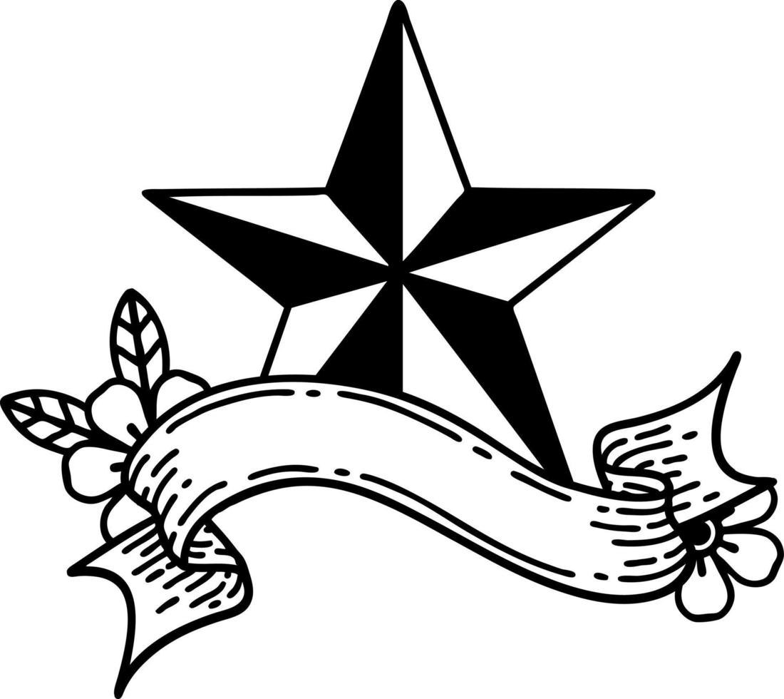 tradizionale nero linework tatuaggio con bandiera di un' stella vettore