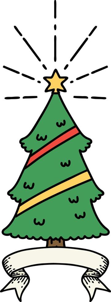 scorrere bandiera con tatuaggio stile Natale albero con stella vettore