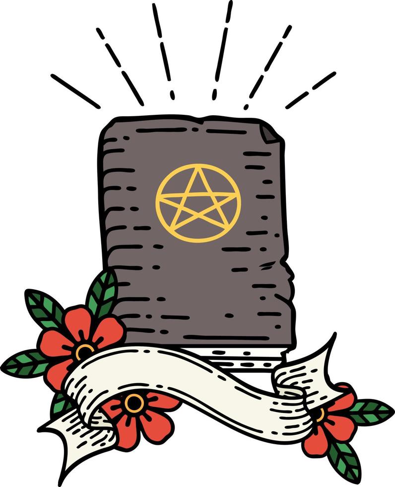 bandiera con tatuaggio stile Libro degli incantesimi vettore