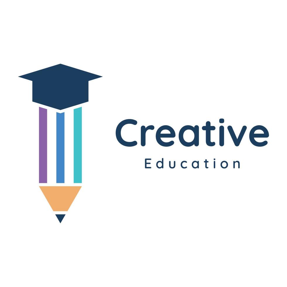 creativo alunno formazione scolastica logo modello design con cappello, prenotare, matita o penna segno.ispirato di laurea studenti.logos per università, collegi di formazione scolastica e scuole. vettore