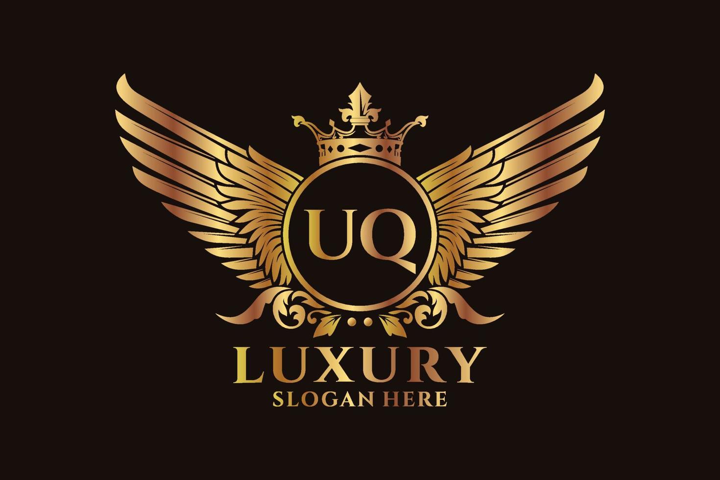 lusso reale ala lettera uq cresta oro colore logo vettore, vittoria logo, cresta logo, ala logo, vettore logo modello.