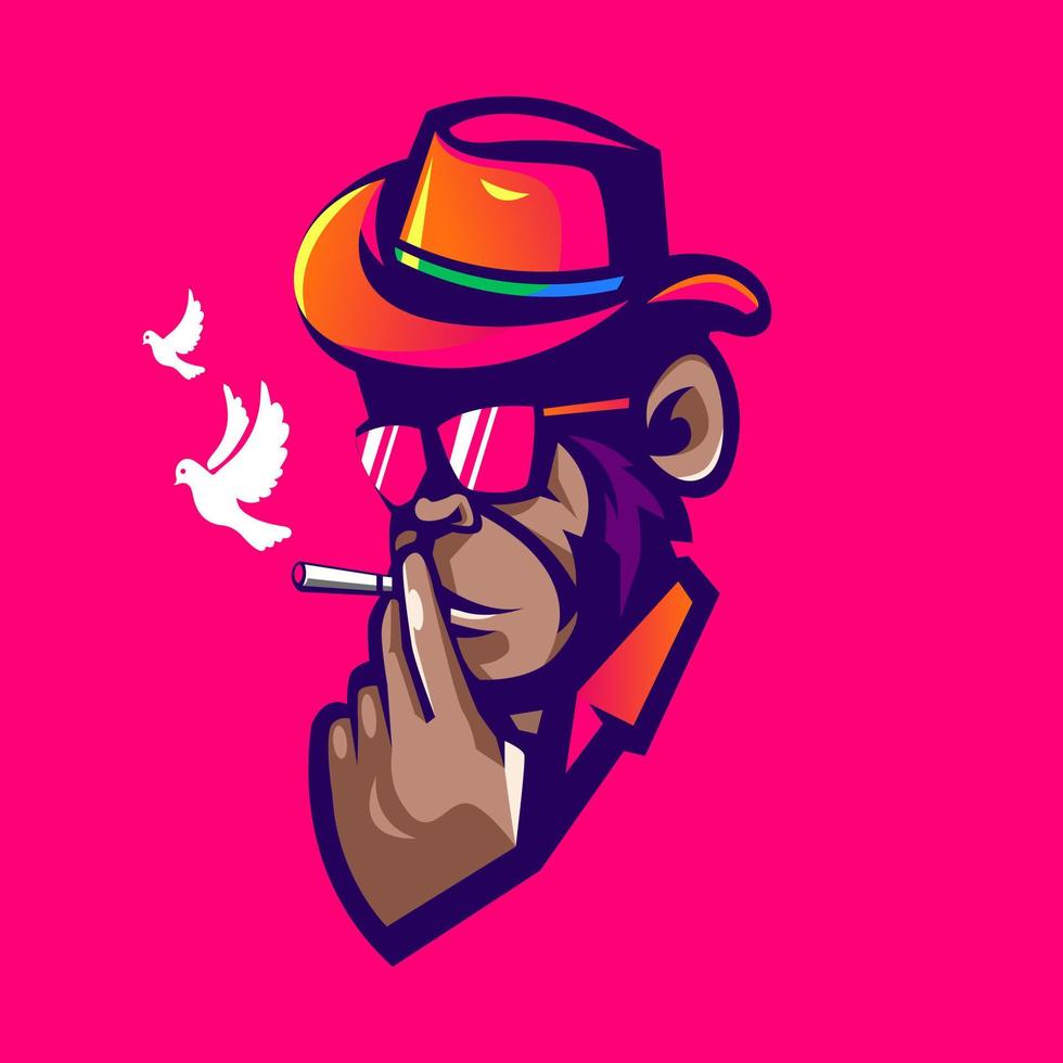 scimmia fumo portafortuna logo design illustrazione. scimmia pace vettore