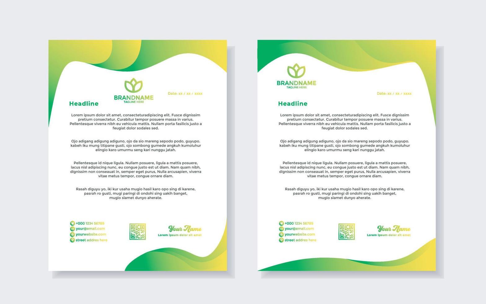 moderno elegante di carta intestata modello per stazionario design per attività commerciale società con giallo e verde colore modificabile formato vettore