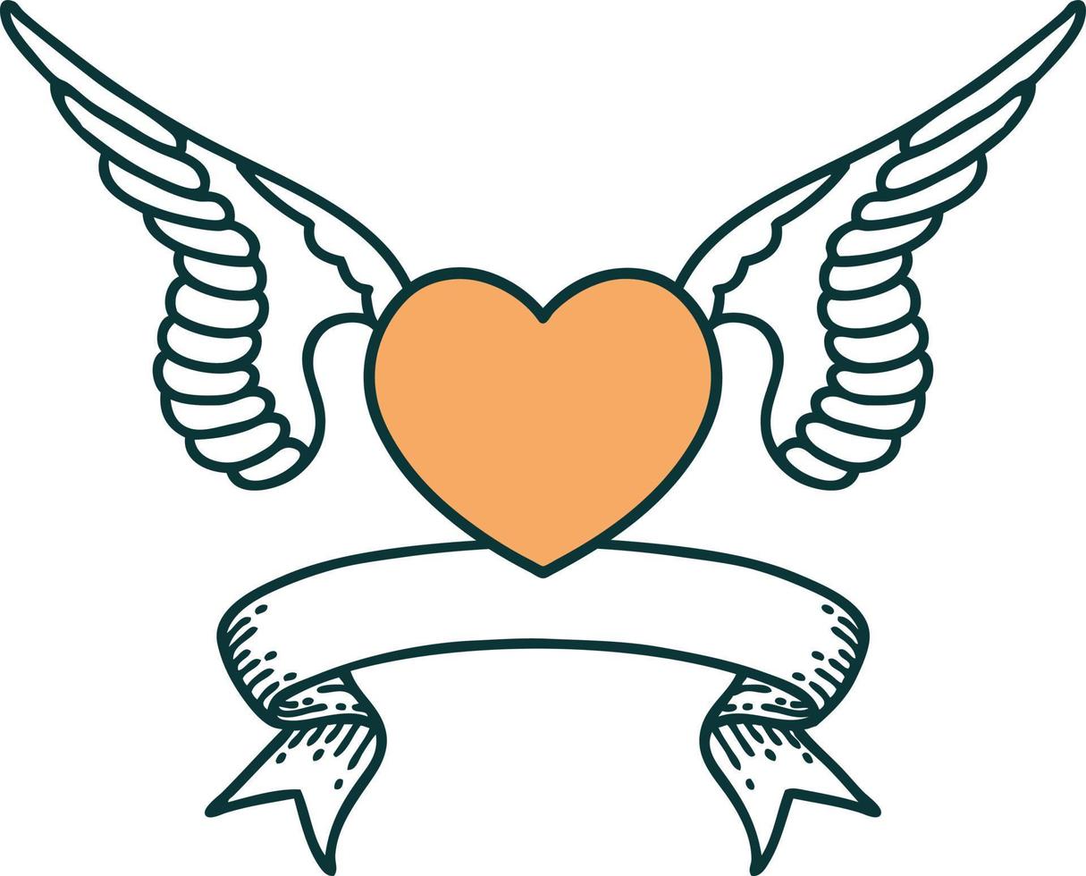 tatuaggio con bandiera di un' cuore con Ali vettore