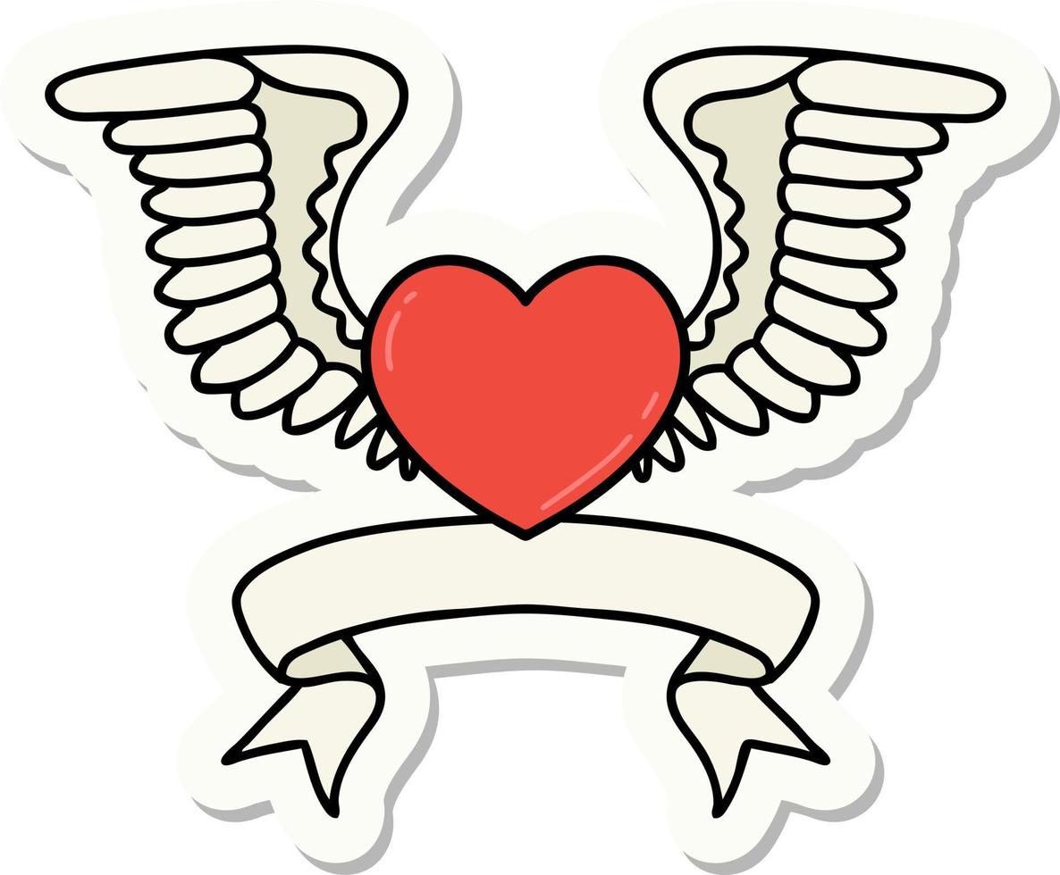 tatuaggio etichetta con bandiera di un' cuore con Ali vettore