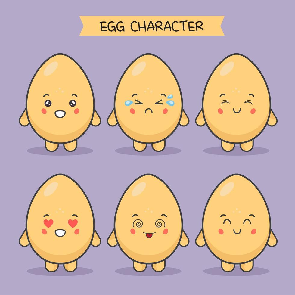 simpatici personaggi a uovo con diverse espressioni impostate vettore