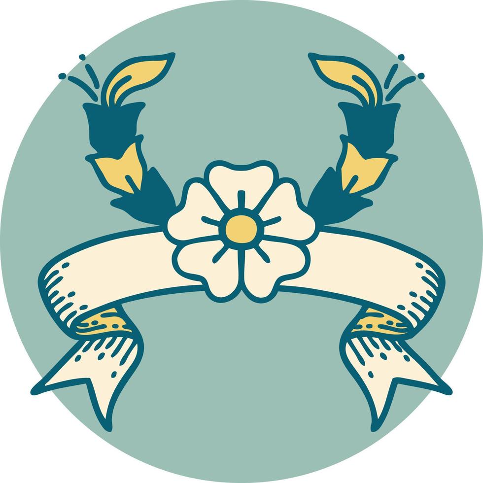 tatuaggio stile icona con bandiera di un' decorativo fiore vettore