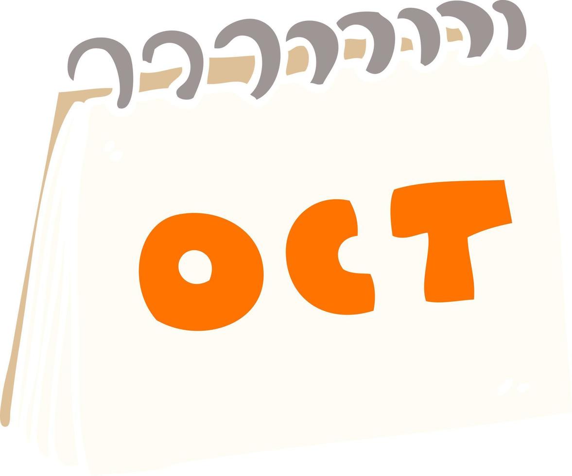 cartone animato scarabocchio calendario mostrando mese di ottobre vettore