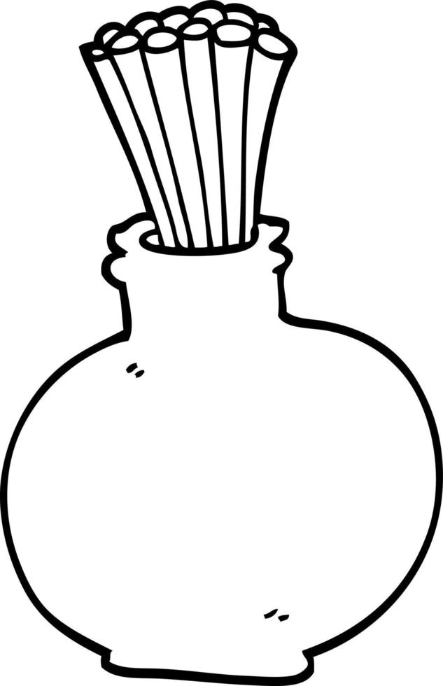 linea disegno cartone animato vaso di bastoni vettore