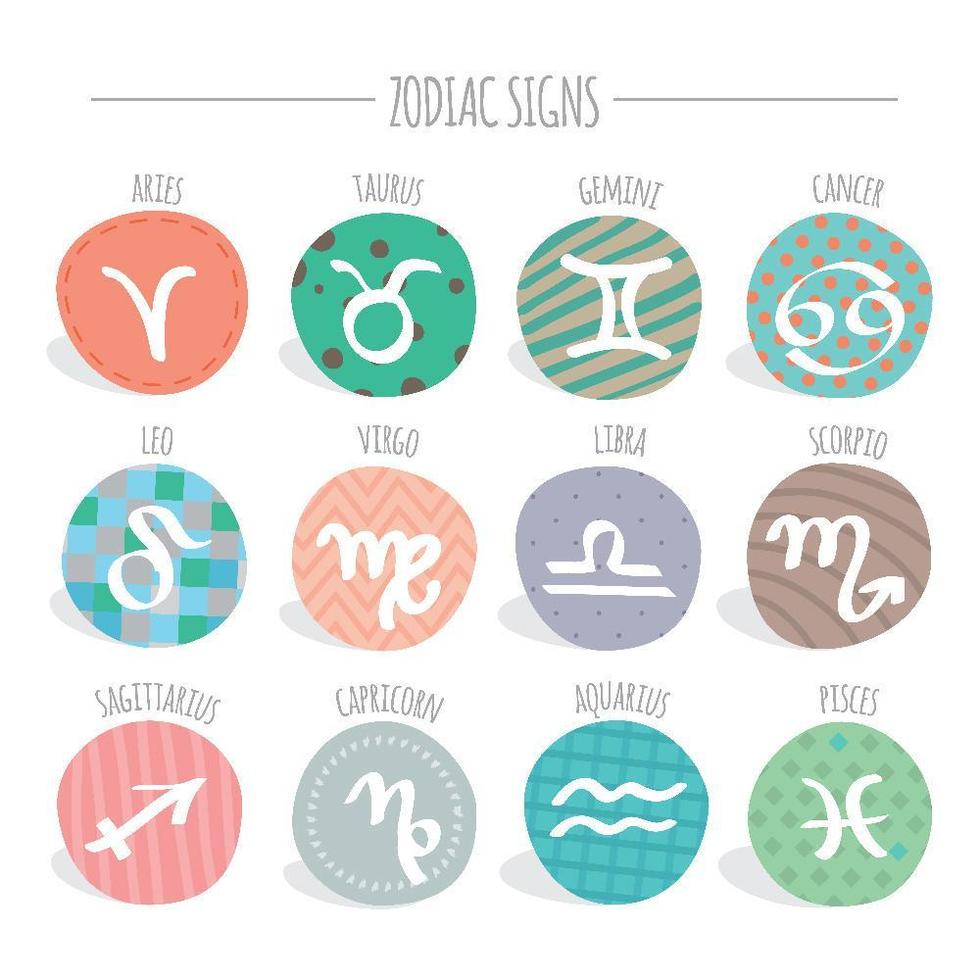 collezione di simpatici segni zodiacali circolari vettore
