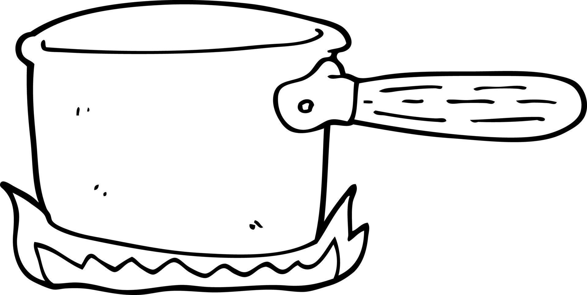 linea disegno cartone animato cucinando padella vettore