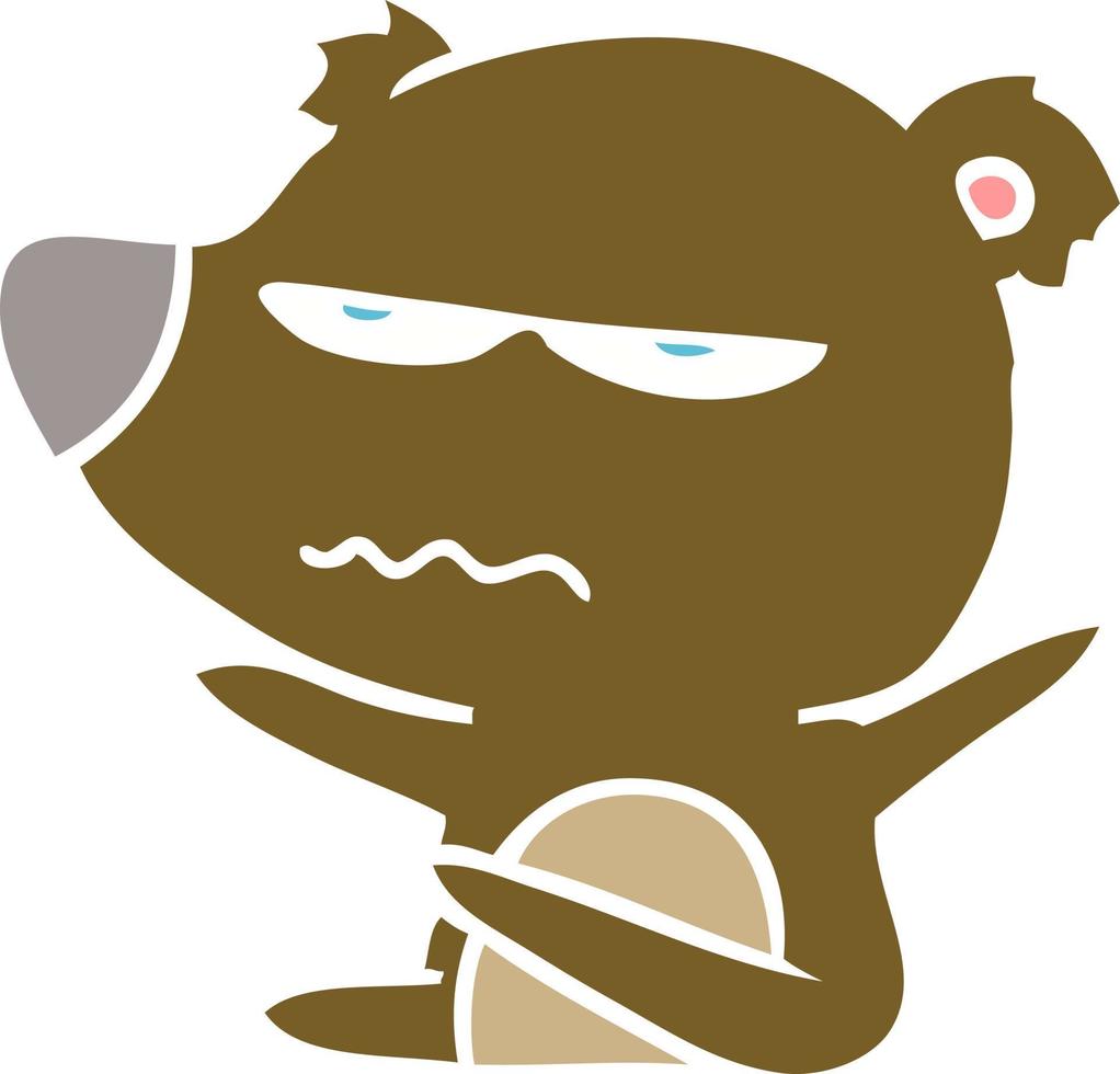 arrabbiato orso piatto colore stile cartone animato vettore
