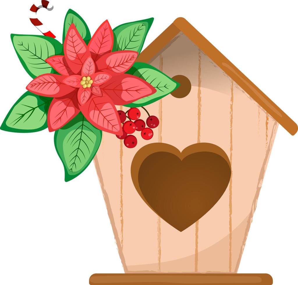 Natale clipart, composizione birdhouse con poinsettia fiore. allegro Natale clip arte. inverno arredamento. vettore clip arte