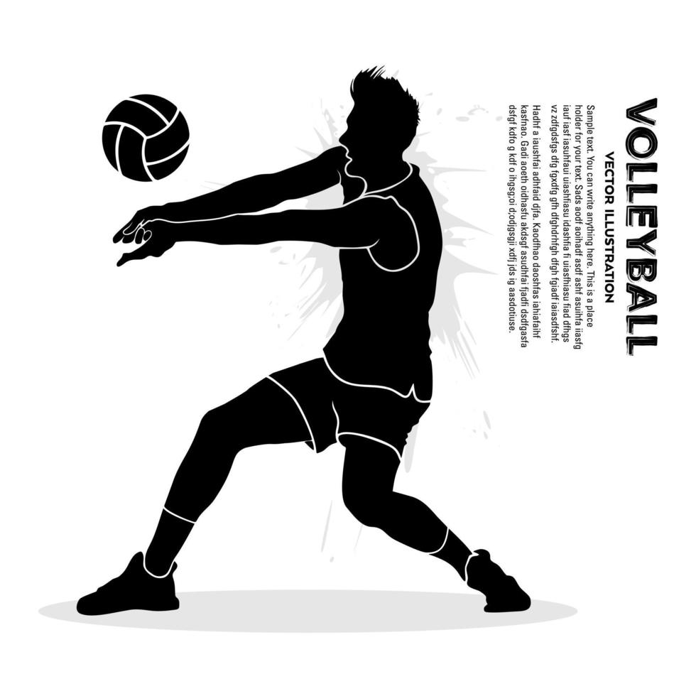 nero silhouette di maschio pallavolo giocatore isolato su bianca sfondo vettore