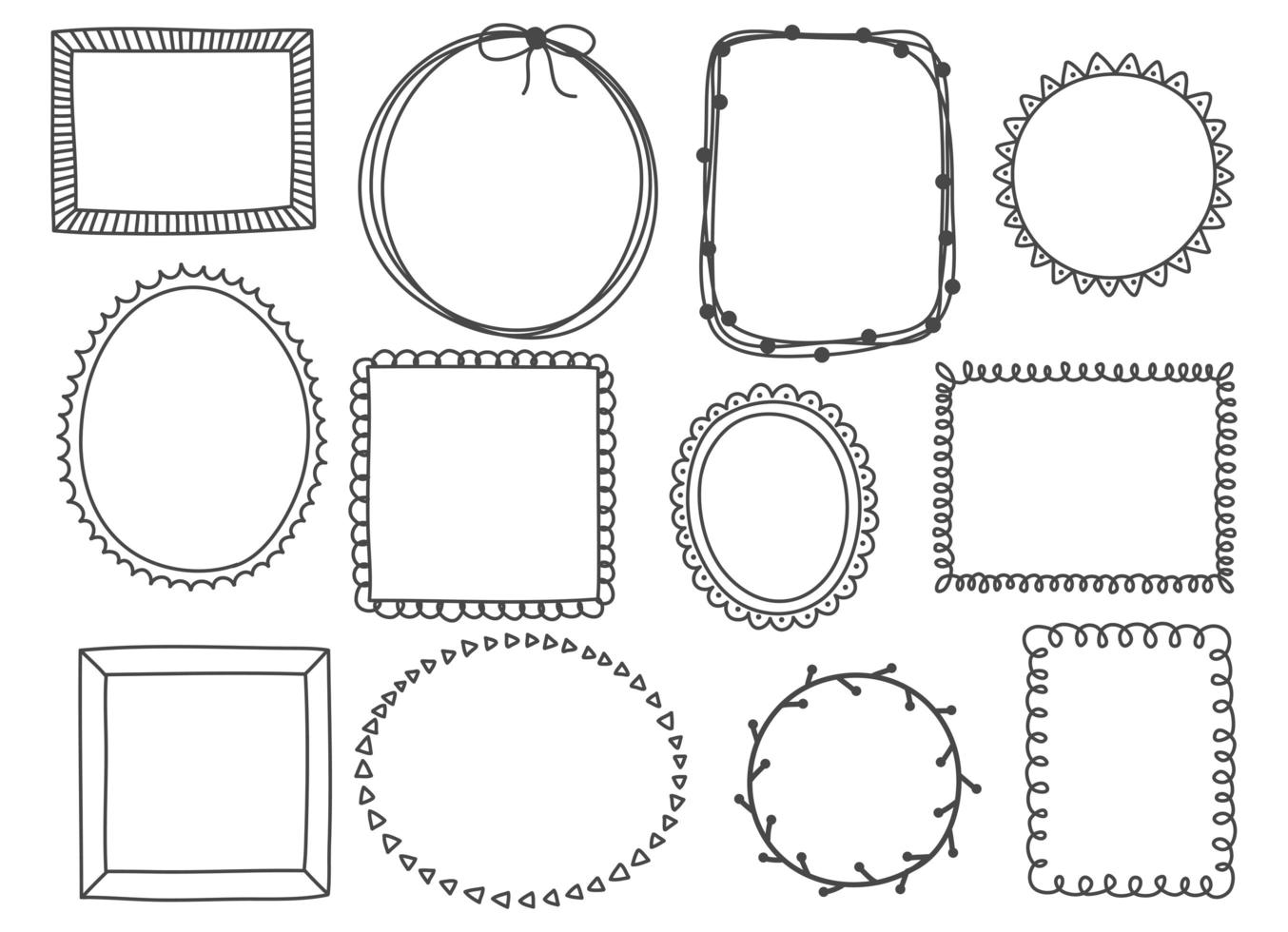 set disegnato a mano di cornici carini vettore