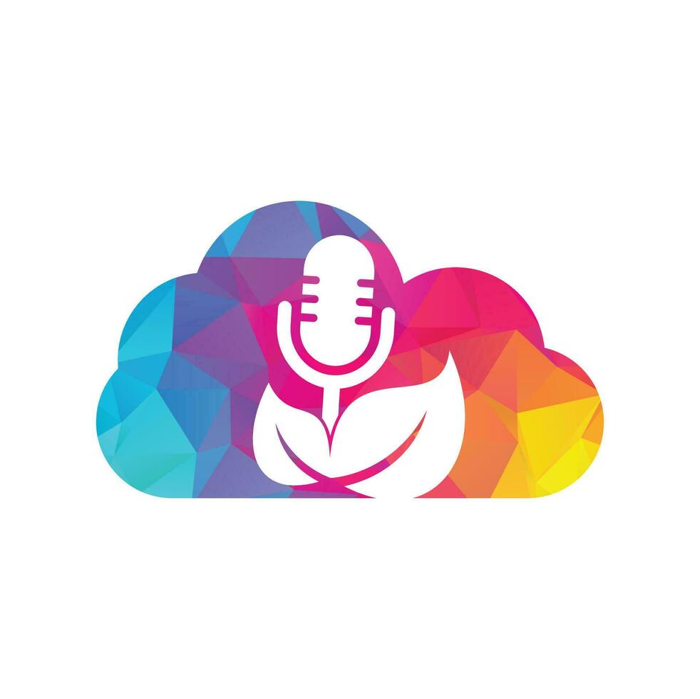 foglia Podcast nube forma concetto logo design modello. Podcast parlare mostrare logo con mic e le foglie. vettore