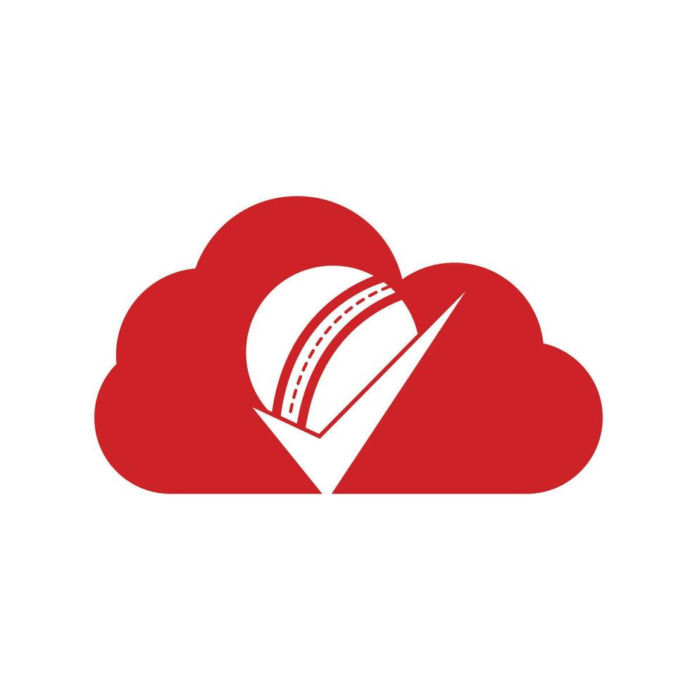 dai un'occhiata cricket nube forma concetto vettore logo design. cricket palla e zecca icona logo.