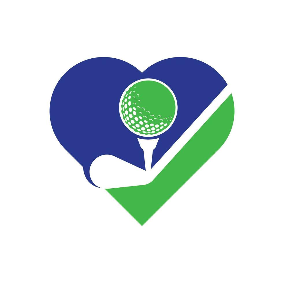 bastone golf cuore forma concetto logo design vettore modello. golf logo disegni. golf sport silhouette logo design modello