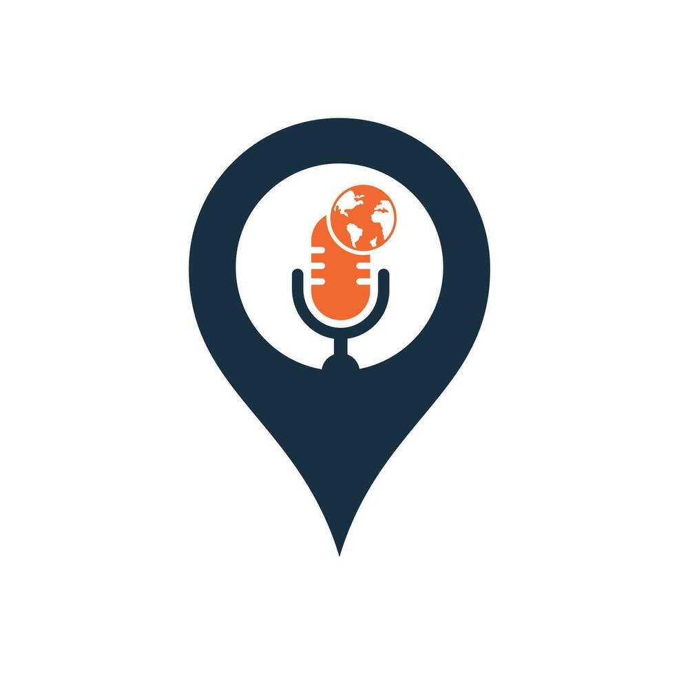globale Podcast carta geografica perno forma concetto logo design. trasmissione divertimento attività commerciale logo modello vettore illustrazione.
