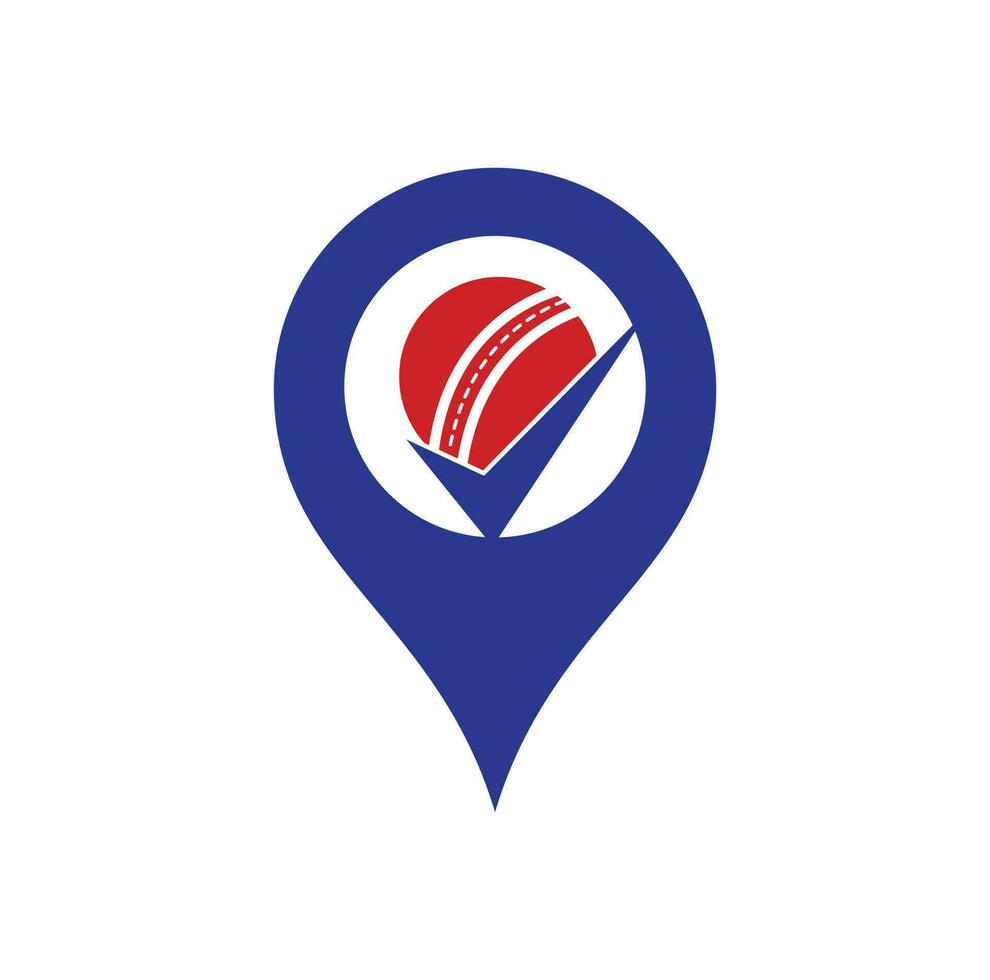 dai un'occhiata cricket carta geografica perno forma concetto vettore logo design. cricket palla e zecca icona logo.