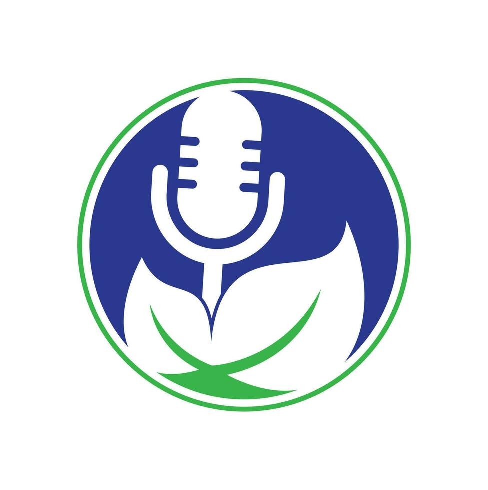 podcast foglia natura ecologia vettore logo design. logo del talk show podcast con microfono e foglie.