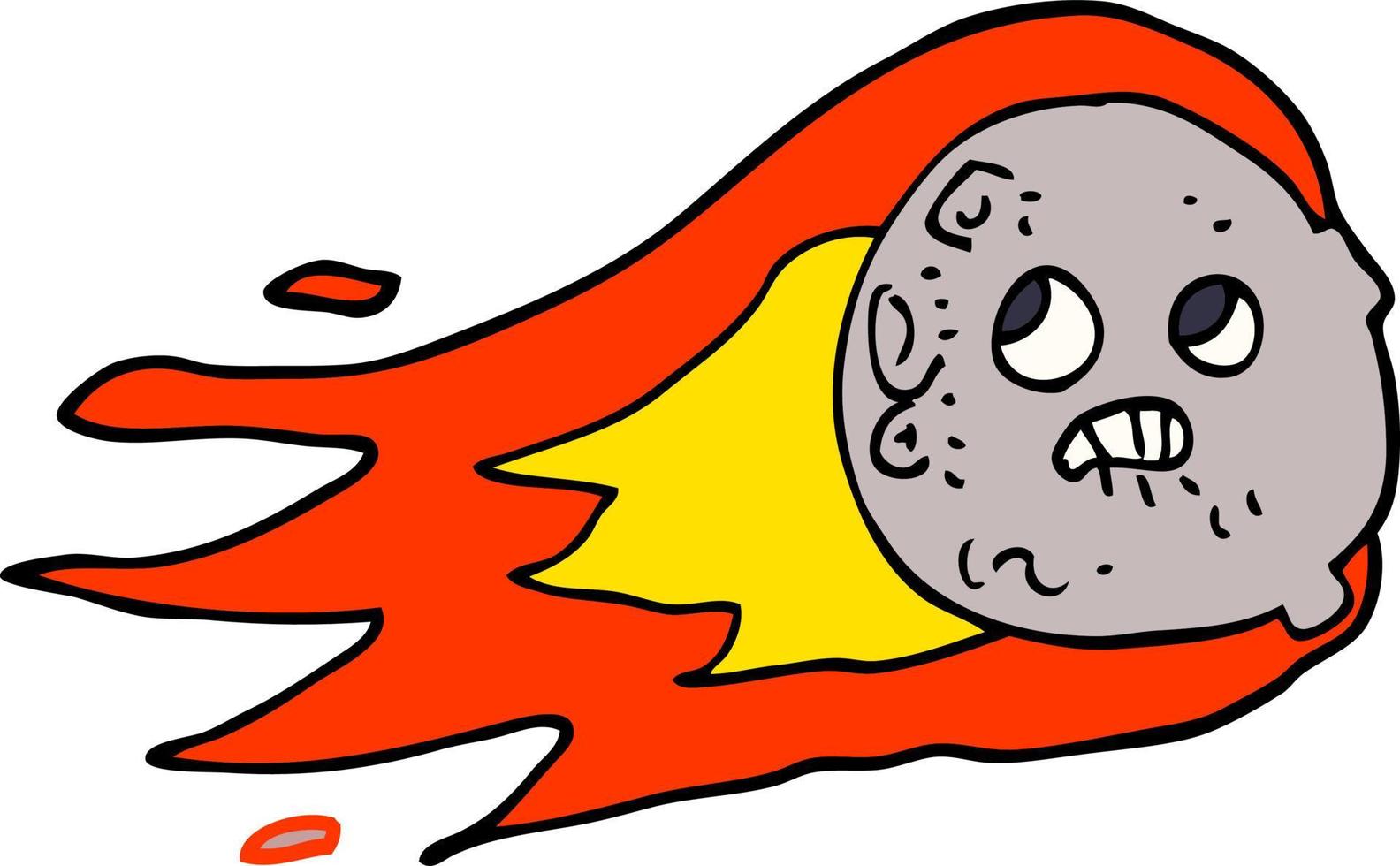 cartone animato scarabocchio fiammeggiante asteroide vettore