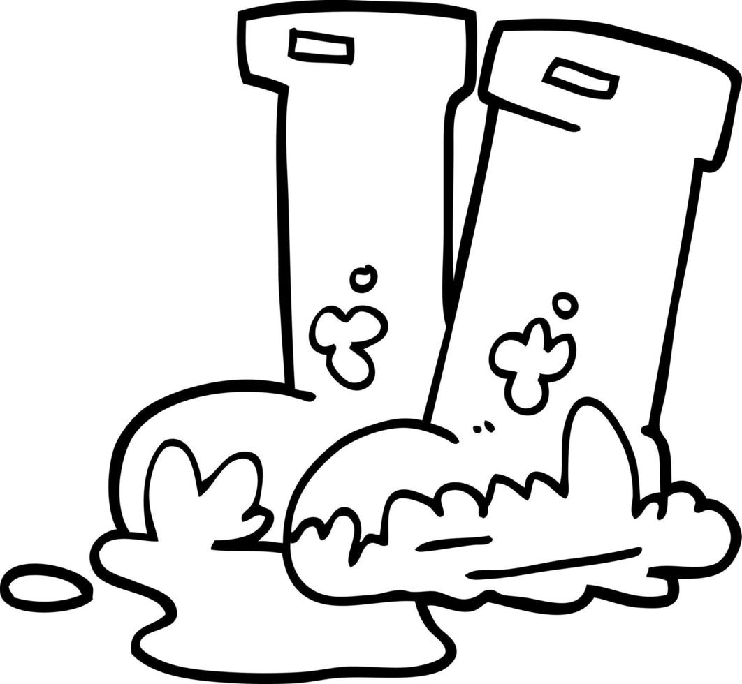 linea disegno cartone animato fangoso stivali vettore