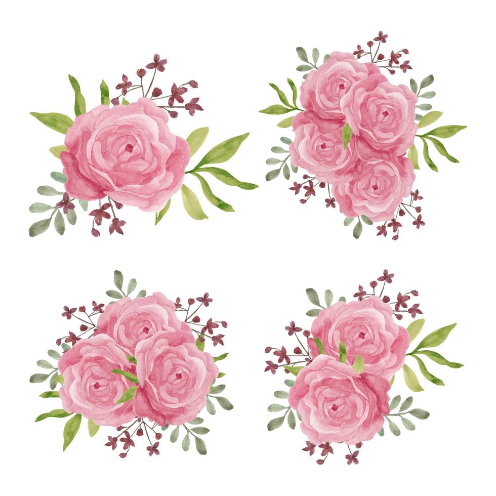 insieme di stile dell'acquerello dell'annata della decorazione del fiore di rosa vettore
