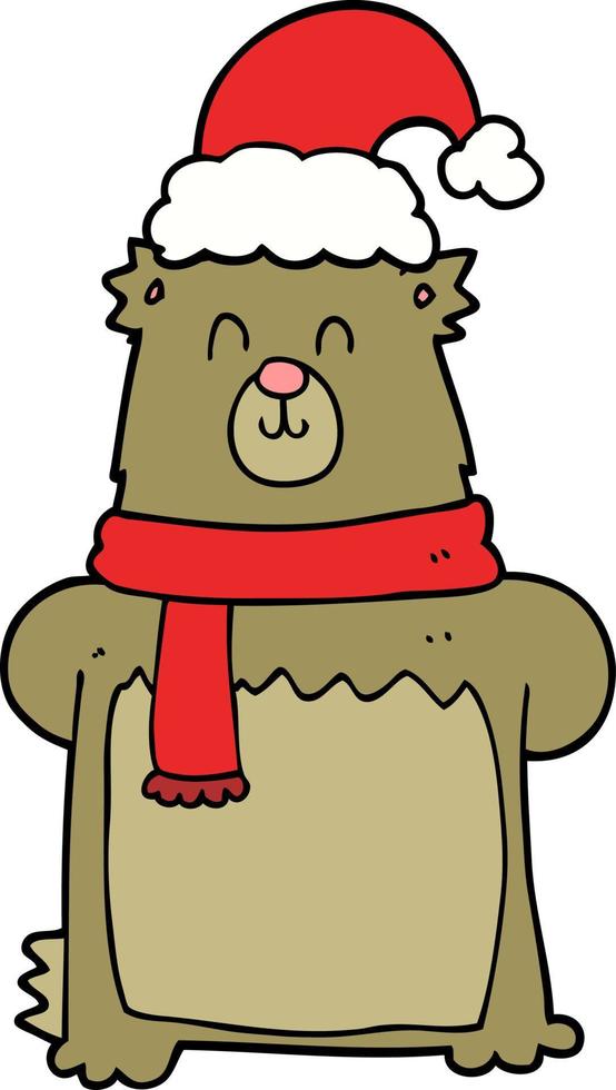 cartone animato orso indossare Natale cappello vettore