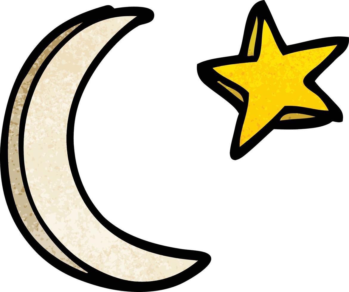 cartone animato scarabocchio Luna e stella forma vettore
