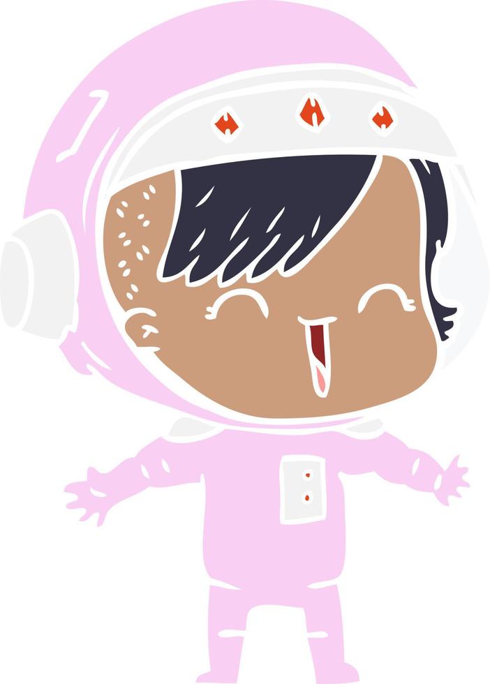 piatto colore stile cartone animato ridendo astronauta ragazza vettore