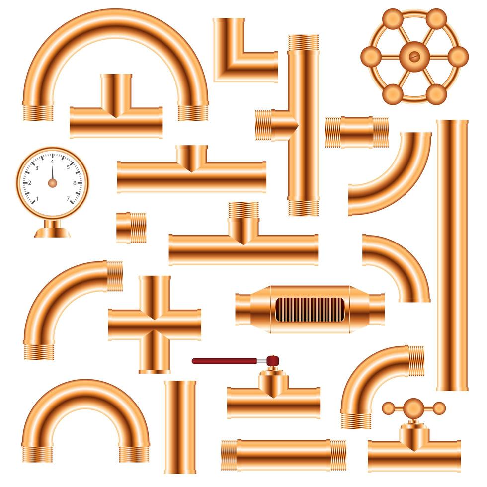 set di raccordi per tubi di rame vettore
