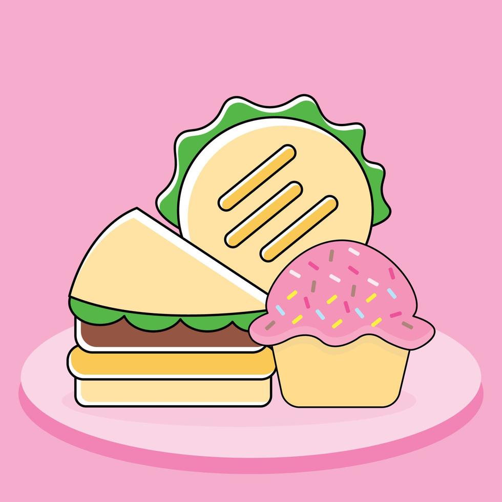 Sandwich, carino rosa torta, pane isolato su rosa sfondo vettore