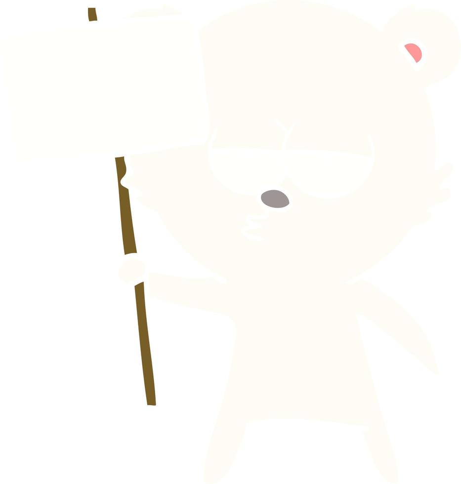 annoiato polare orso piatto colore stile cartone animato con cartello vettore