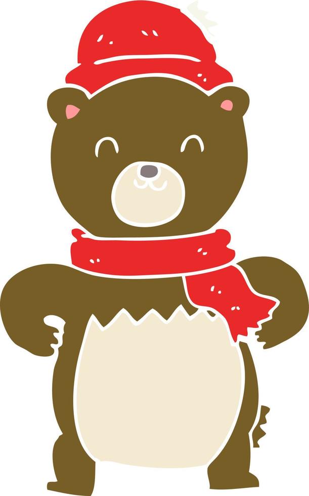 simpatico orso di cartone animato in stile piatto a colori vettore