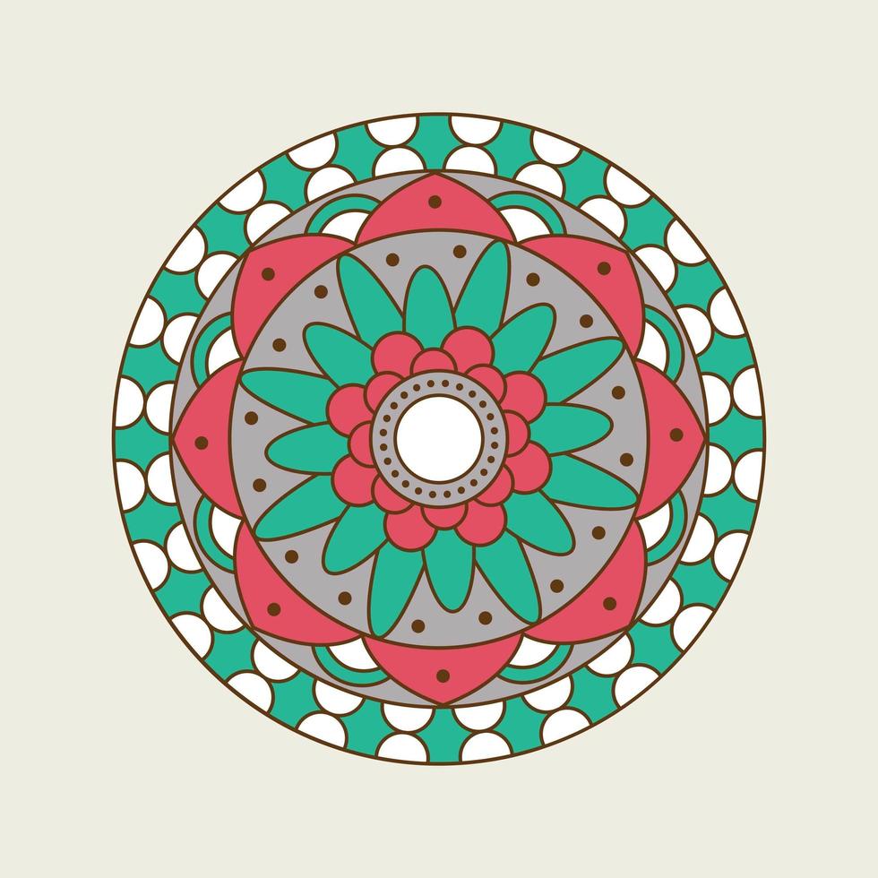 mandala punteggiato floreale verde, bianco e rosa vettore