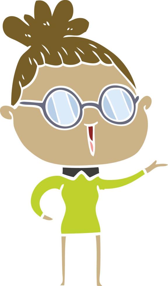 donna del fumetto di stile di colore piatto che indossa gli occhiali vettore