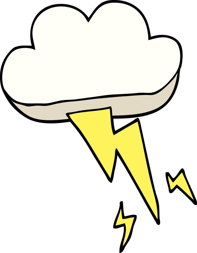 cartone animato scarabocchio nuvola temporalesca e fulmine vettore