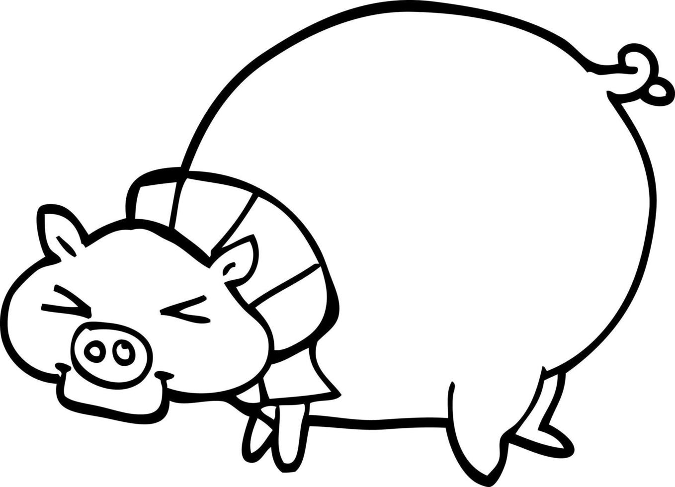 linea disegno cartone animato Grasso maiale vettore