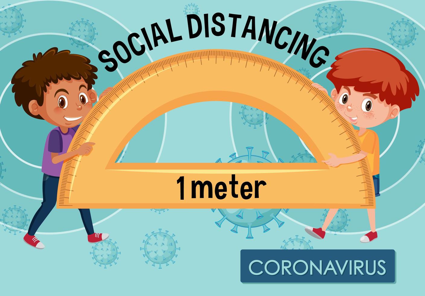 cartellonistica coronavirus con ragazzi e distanza sociale vettore