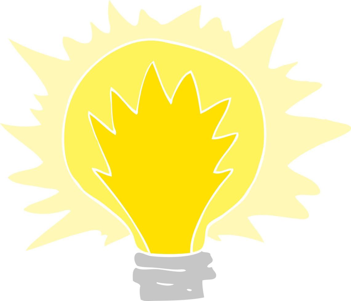 piatto colore illustrazione di un' cartone animato leggero lampadina vettore