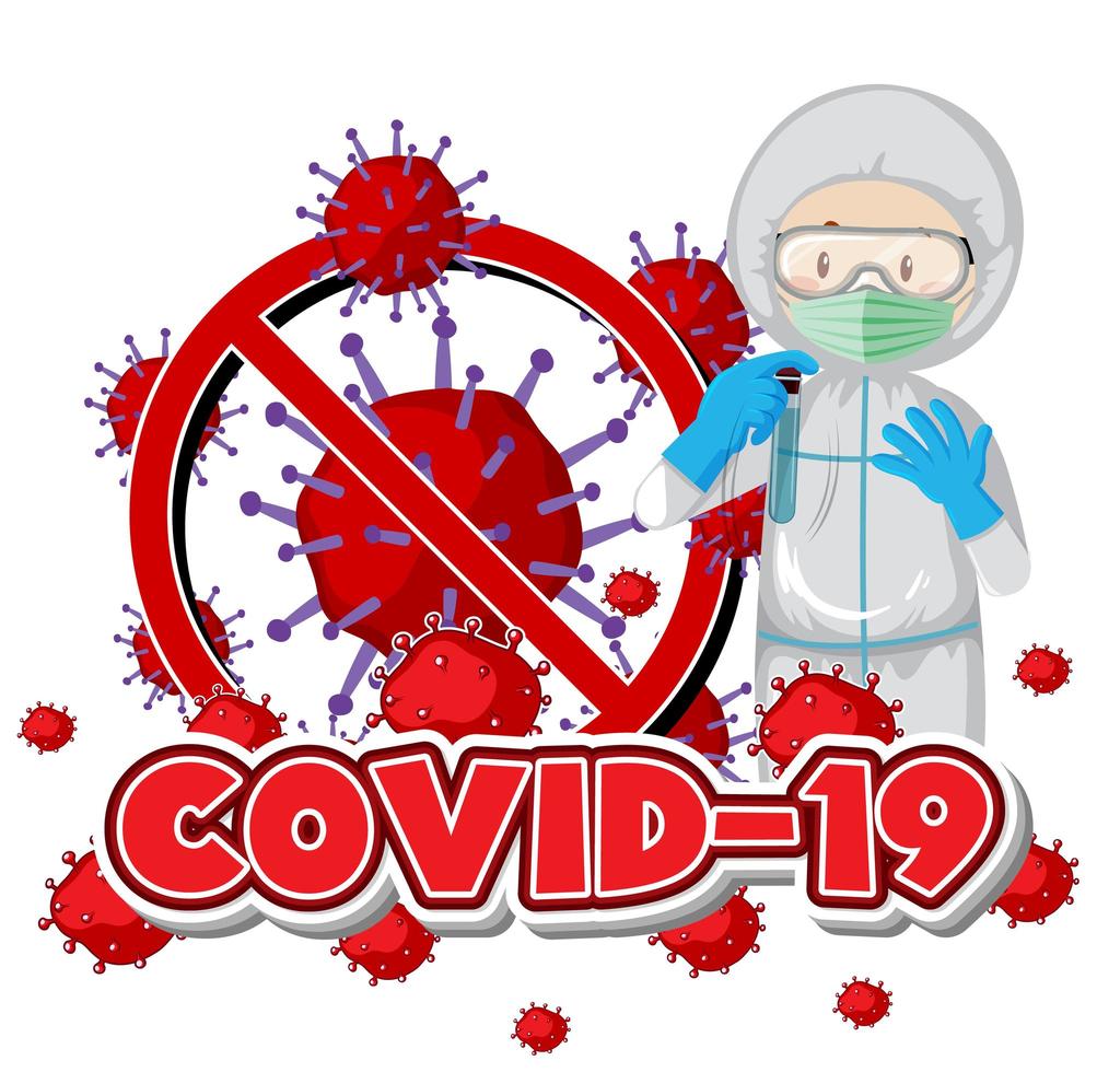 annullando il tema del coronavirus con il medico in tuta ignifuga vettore