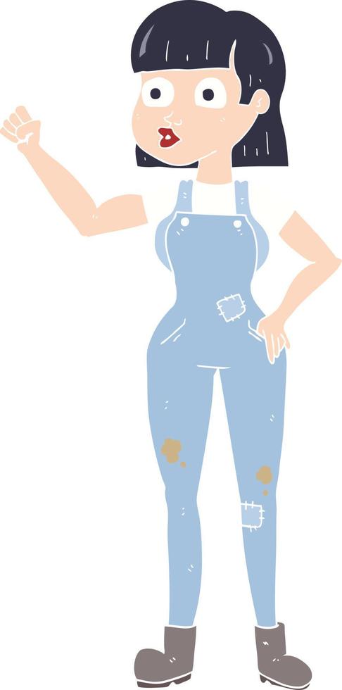 piatto colore illustrazione di un' cartone animato donna stringendo cazzotto vettore