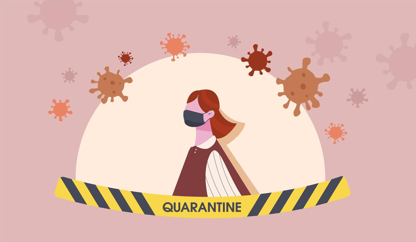 donna che indossa una maschera medica circondata da virus vettore