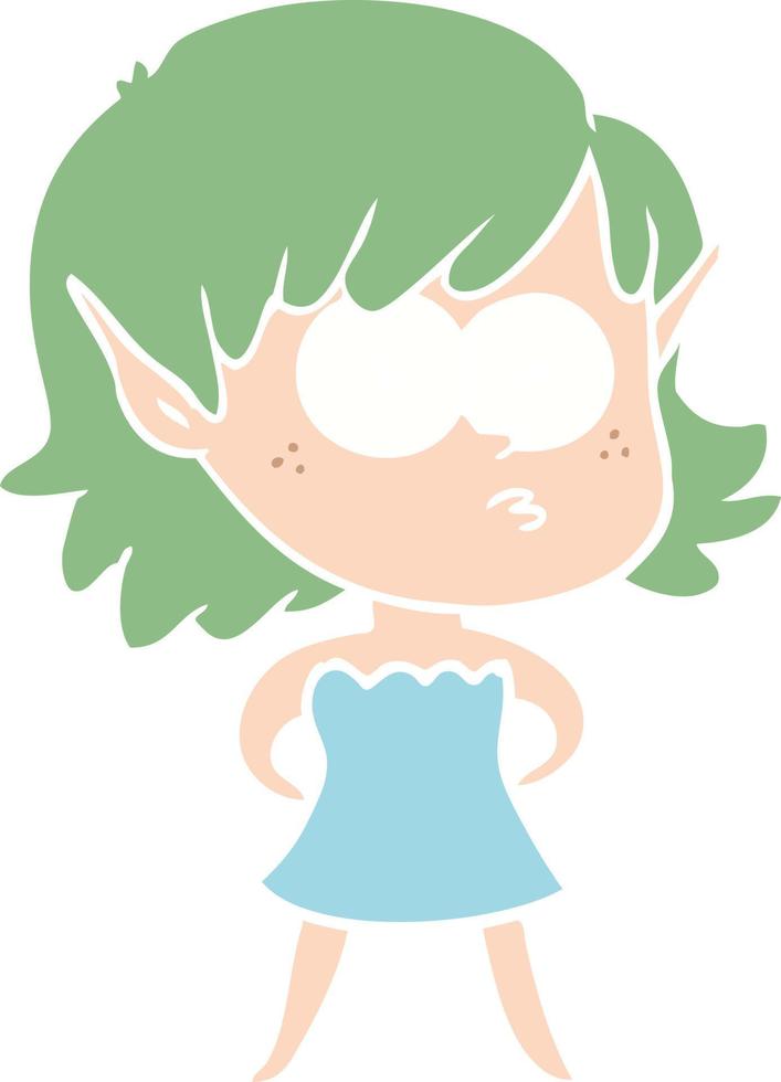 piatto colore stile cartone animato elfo ragazza nel vestito vettore