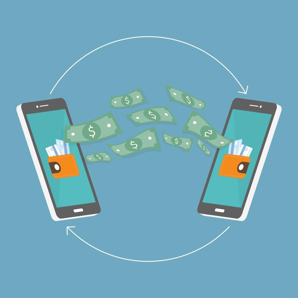 smartphone concetto piatto stile rendere i soldi in linea i soldi trasferimento attraverso Telefono vettore illustrazione