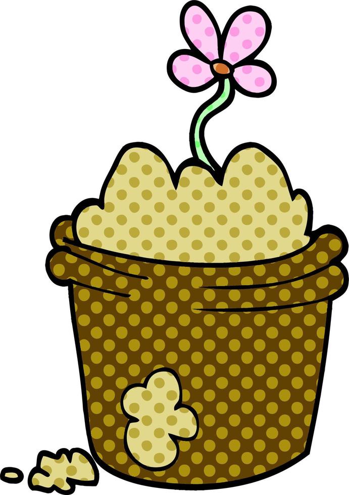 vaso di fiori di doodle del fumetto vettore